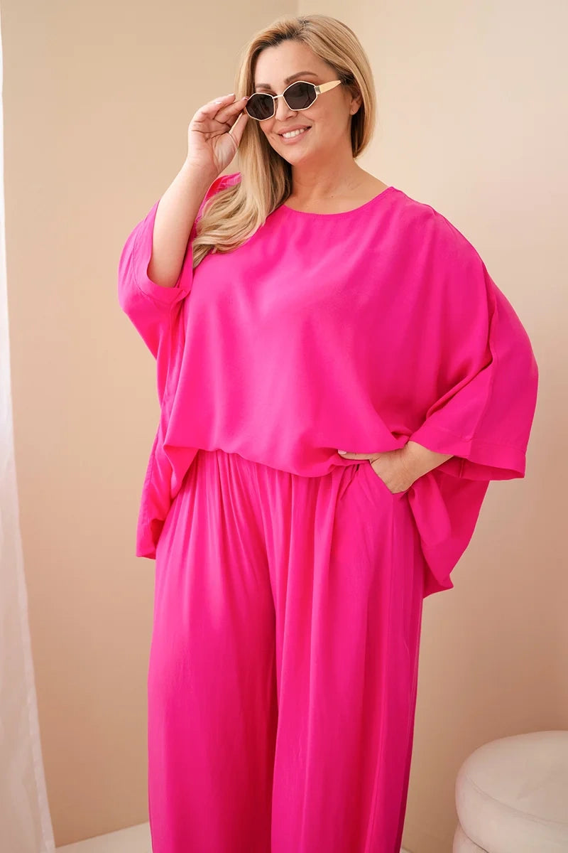 Komplet damski wiskozowy plus size z szerokimi spodniami Tenera