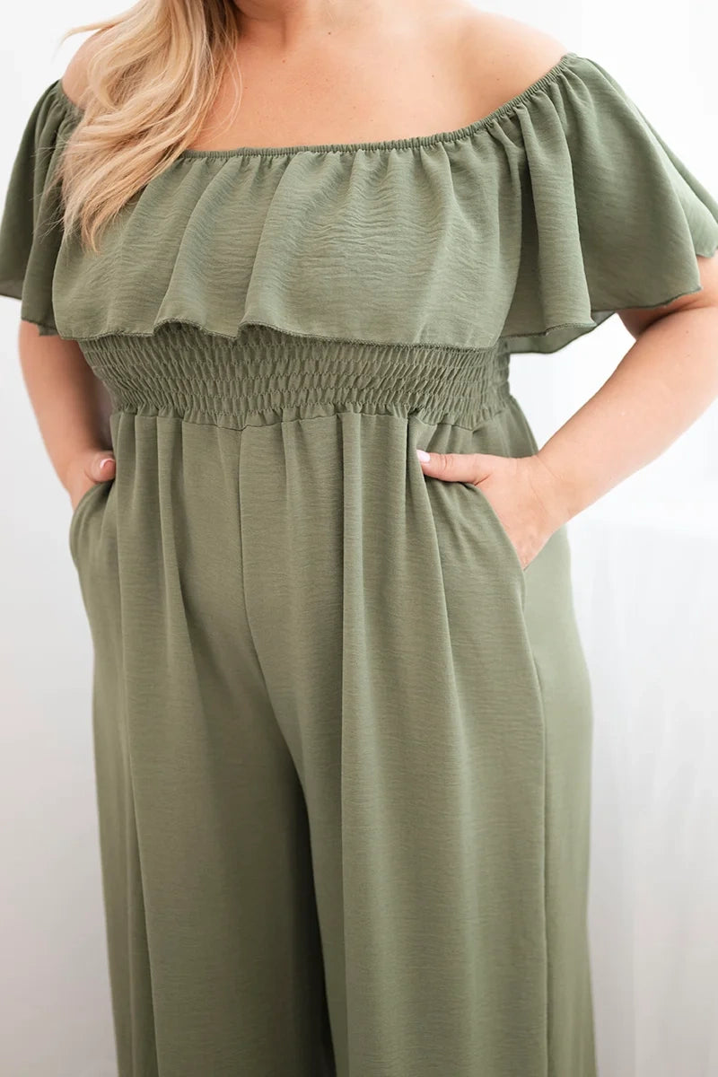 Kombinezon damski plus size z falbaną i krótkim rękawem Passione