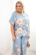 Komplet damski plus size z bluzką i spodniami w kwiaty z szeroką nogawką Dalia