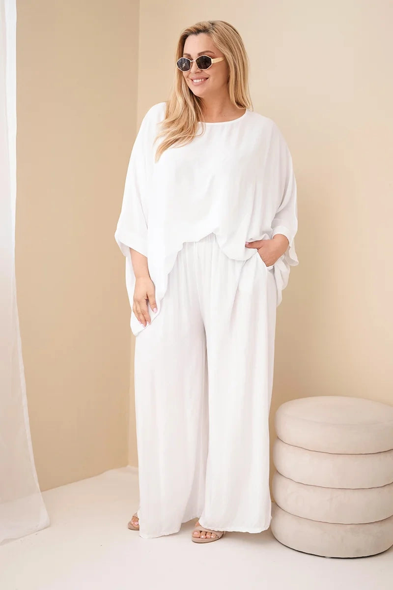 Komplet damski wiskozowy plus size z szerokimi spodniami Tenera