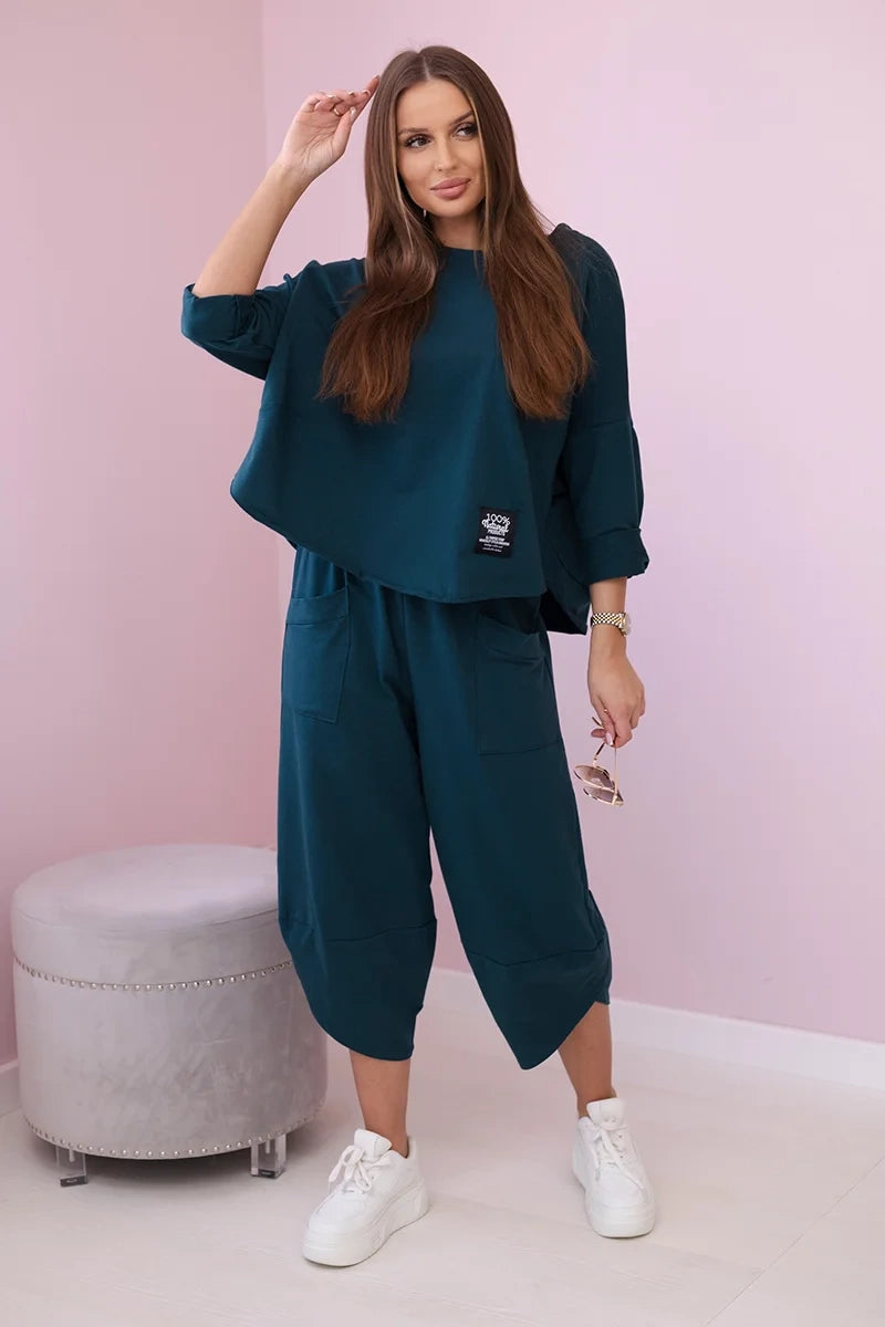 damskie ubrania bawełniane czarna bluza i spodnie komplet casual