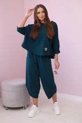 damskie ubrania bawełniane czarna bluza i spodnie komplet casual