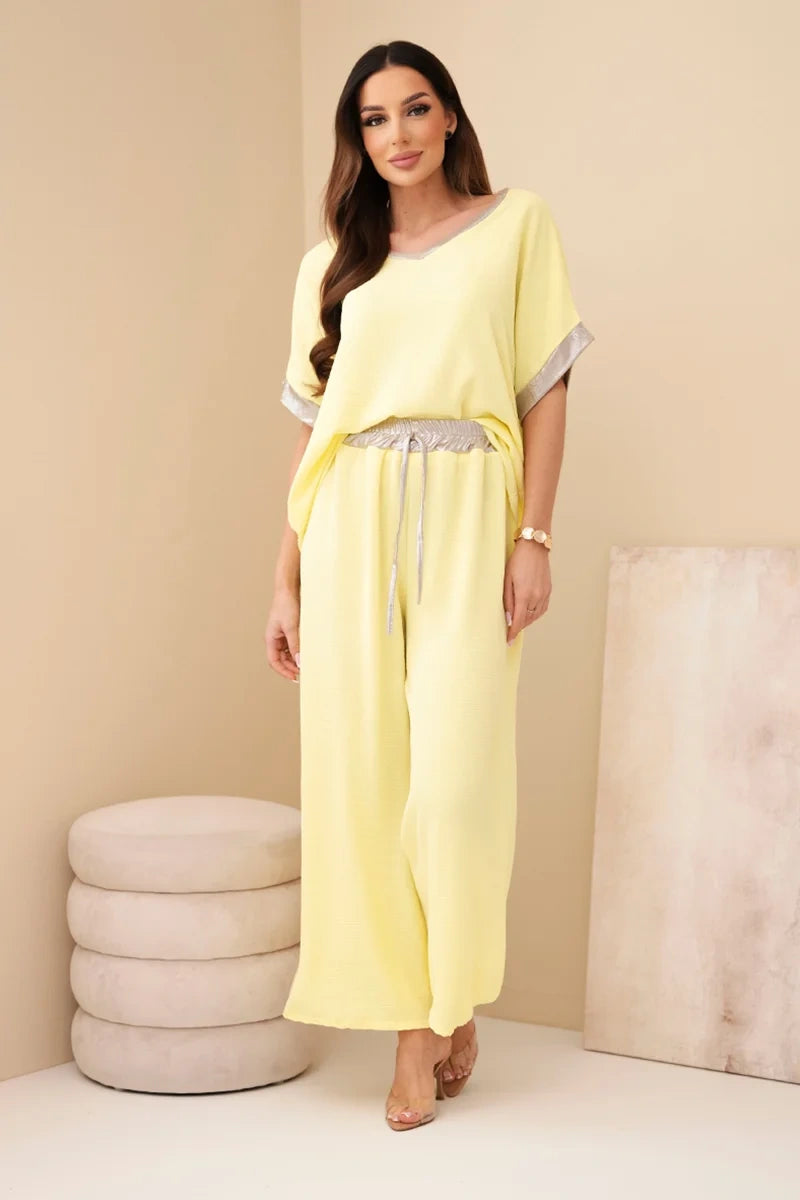 Komplet damski wiskozowy ze złotym obszyciem Topaze