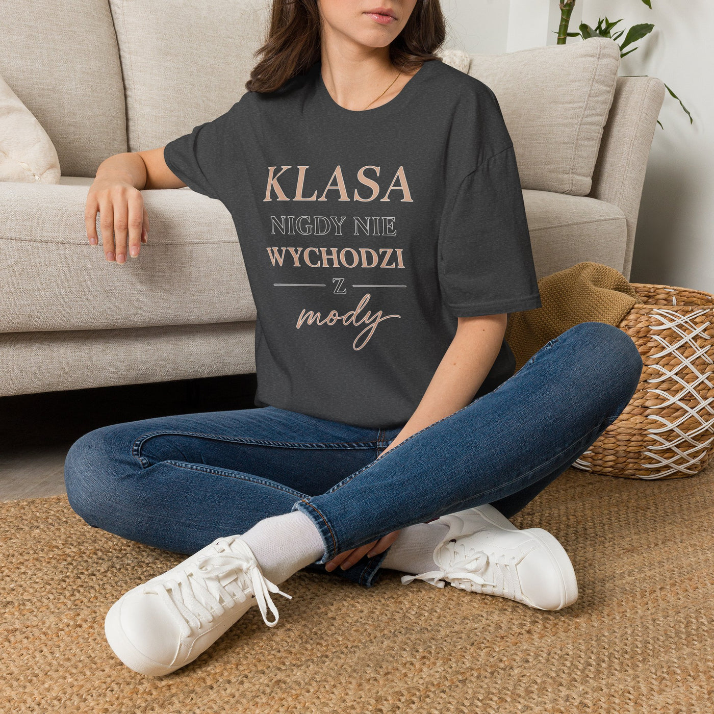 T-shirt damski bawełniany z minimalistycznym napisem Élégance