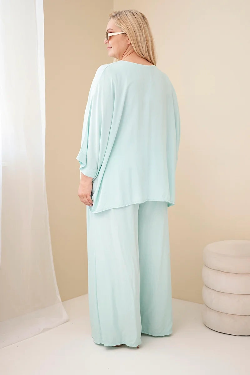 Komplet damski wiskozowy plus size z szerokimi spodniami Tenera