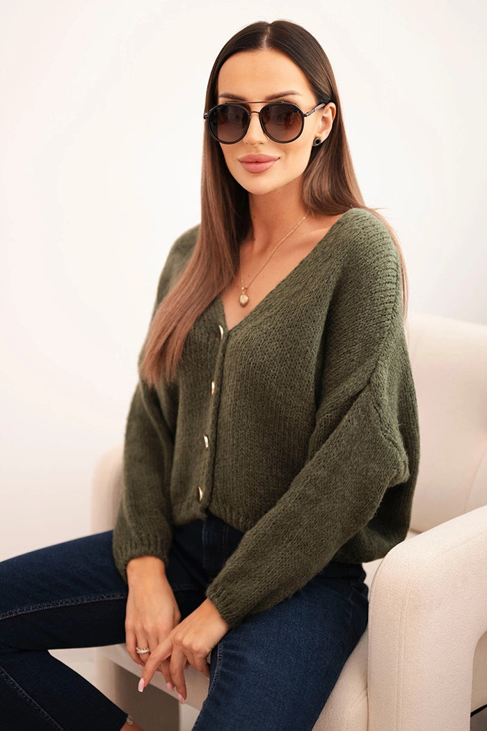 damskie brązowy sweter v-neck guziki uniwersalny