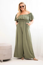 Kombinezon damski plus size z falbaną i krótkim rękawem Passione