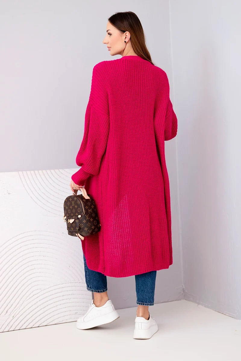 damskie long cardigan sweter ciemny fioletowy uniwersalny rozmiar