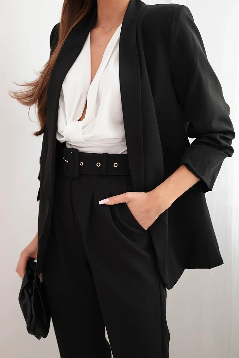 Dámský elegantní polyesterový komplet sako a kalhoty Grâce