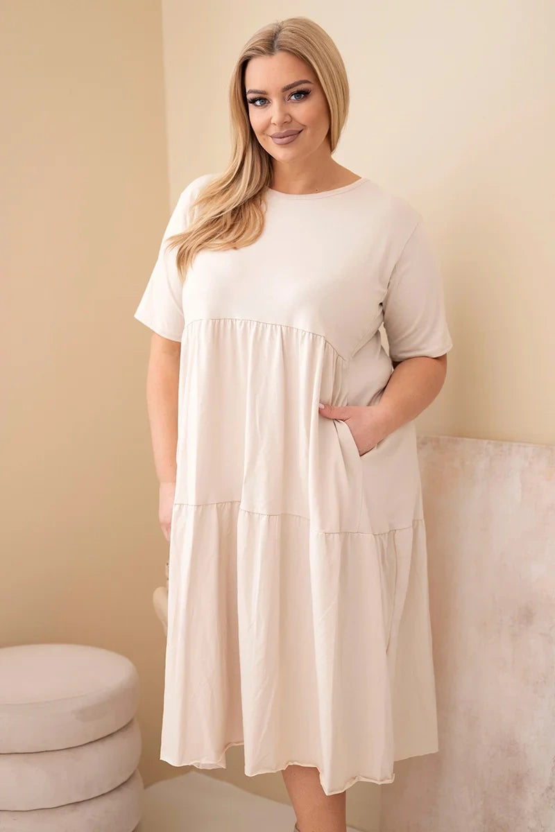 Sukienka damska bawełniana Plus Size z krótkim rękawem i falbaną Felice