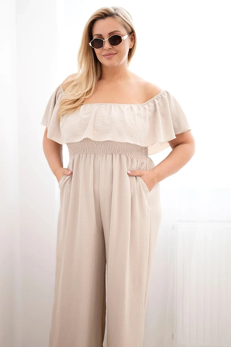 Kombinezon damski plus size z falbaną i krótkim rękawem Passione
