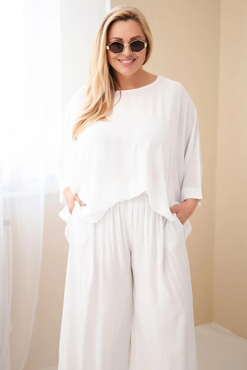 Komplet damski wiskozowy plus size z szerokimi spodniami Tenera
