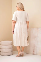 Sukienka damska bawełniana Plus Size z krótkim rękawem i falbaną Felice
