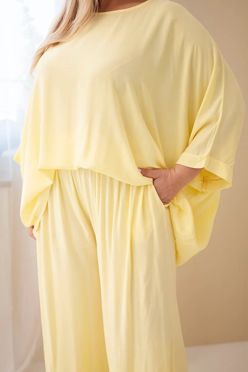 Komplet damski wiskozowy plus size z szerokimi spodniami Tenera