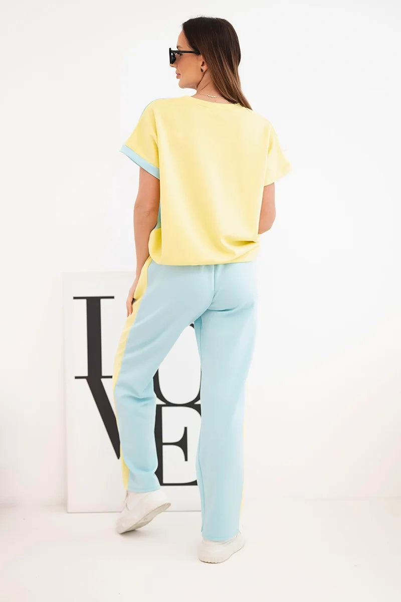 damskie spodnie szerokie i bluza oversize w kolorze różowym i żółtym
