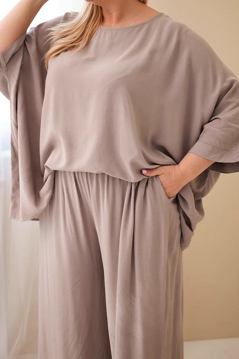 Komplet damski wiskozowy plus size z szerokimi spodniami Tenera