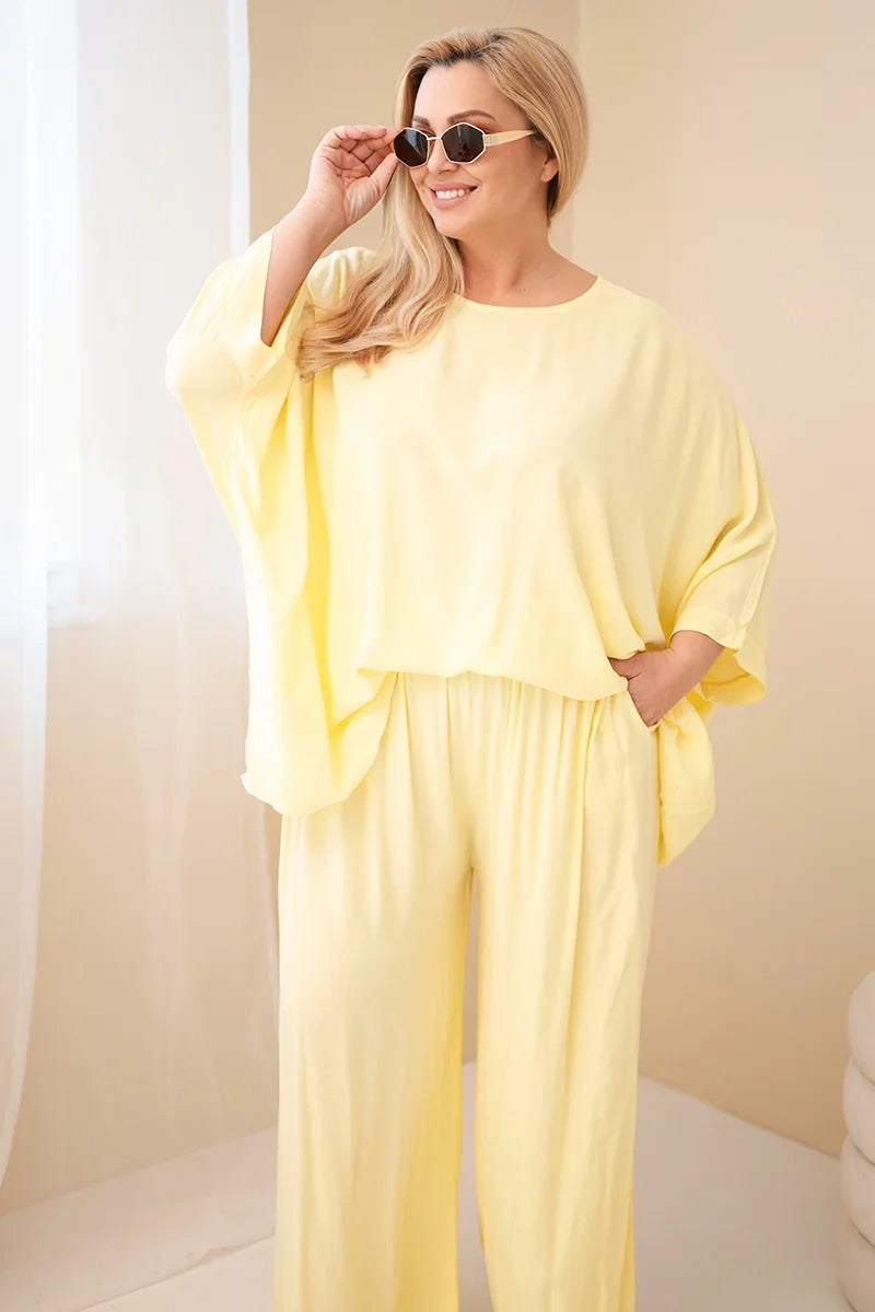 Komplet damski wiskozowy plus size z szerokimi spodniami Tenera