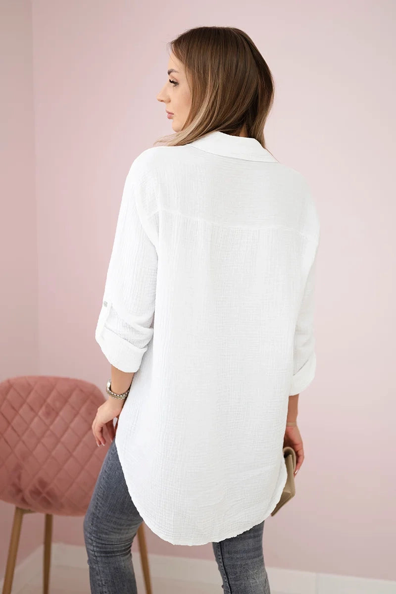 różowa koszula damska bawełniana muślinowa oversize brume lumera, detal wykończenia