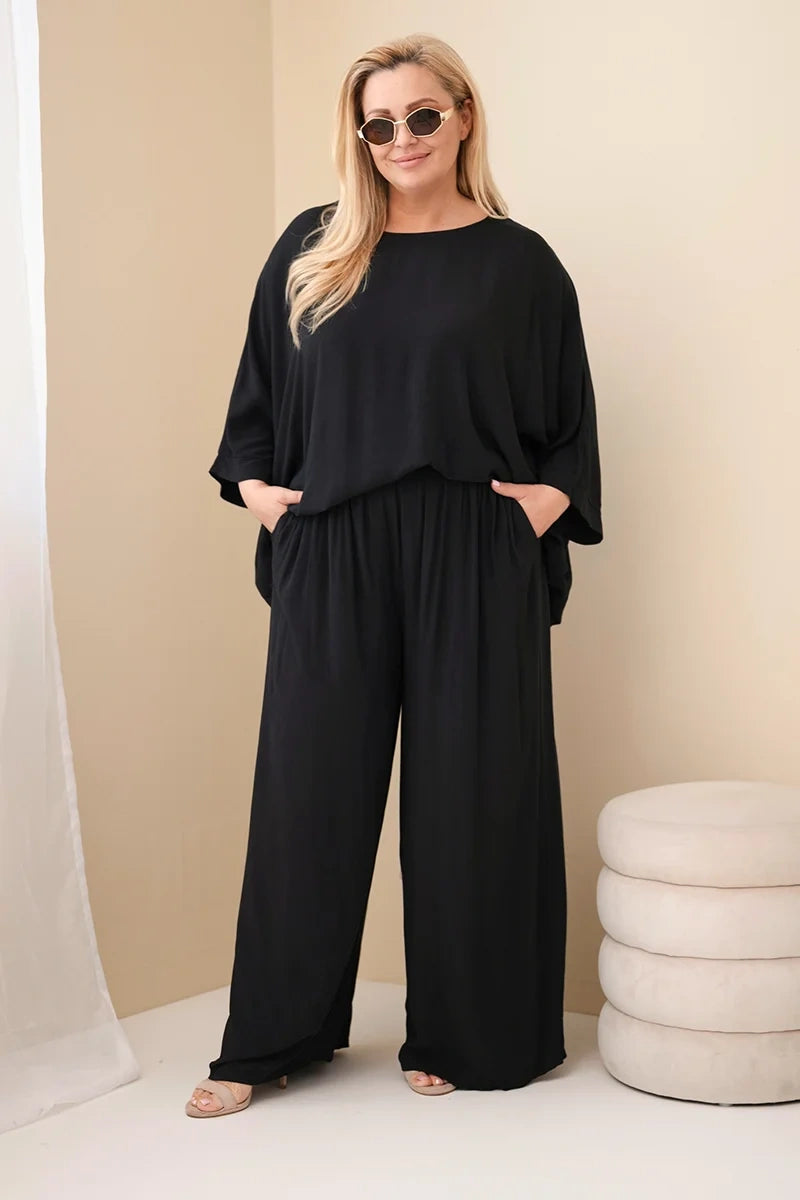 Komplet damski wiskozowy plus size z szerokimi spodniami Tenera