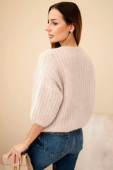 damskie sweter z moheru ecru krótki rękaw miękki materiał elegancka odzież