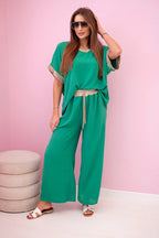 damskie ubrania z wiskozy pudrowy róż złote obszycie kompletu