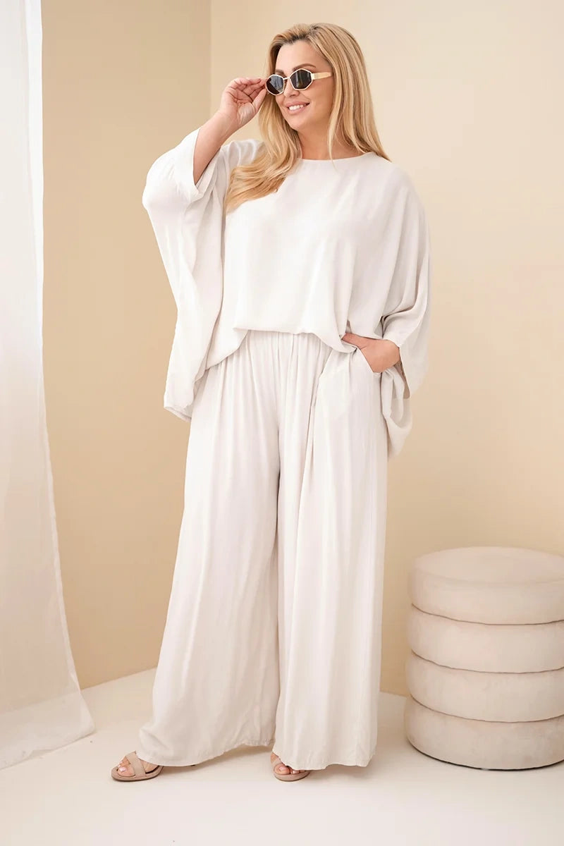 Komplet damski wiskozowy plus size z szerokimi spodniami Tenera