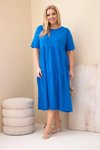 Sukienka damska bawełniana Plus Size z krótkim rękawem i falbaną Felice