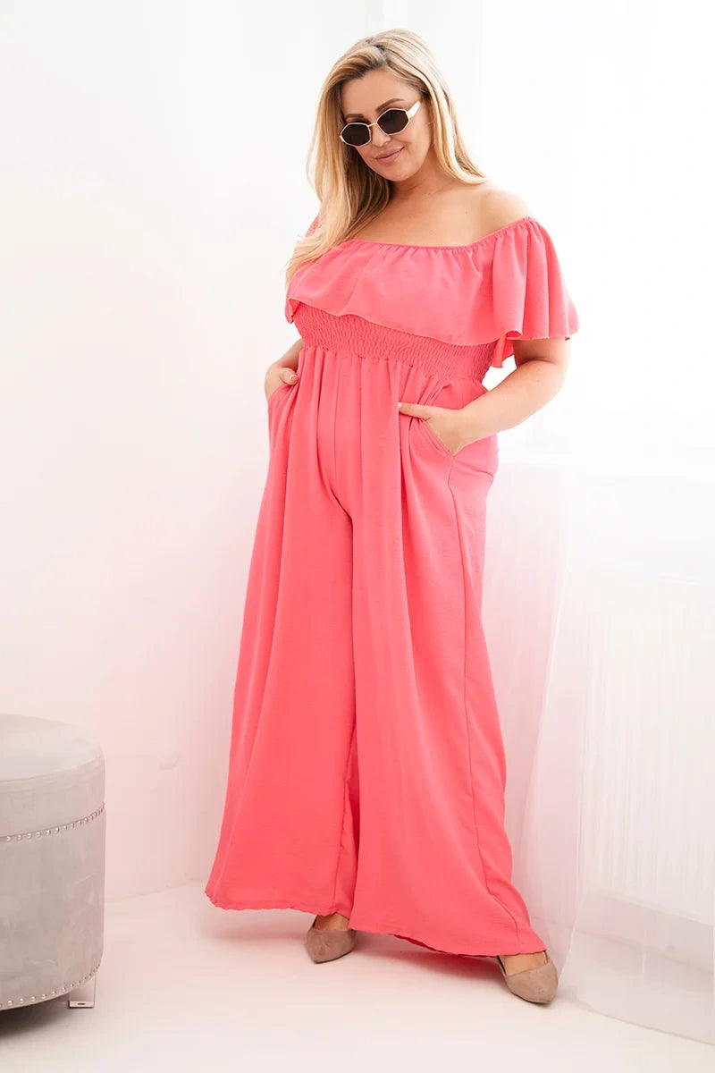 Kombinezon damski plus size z falbaną i krótkim rękawem Passione