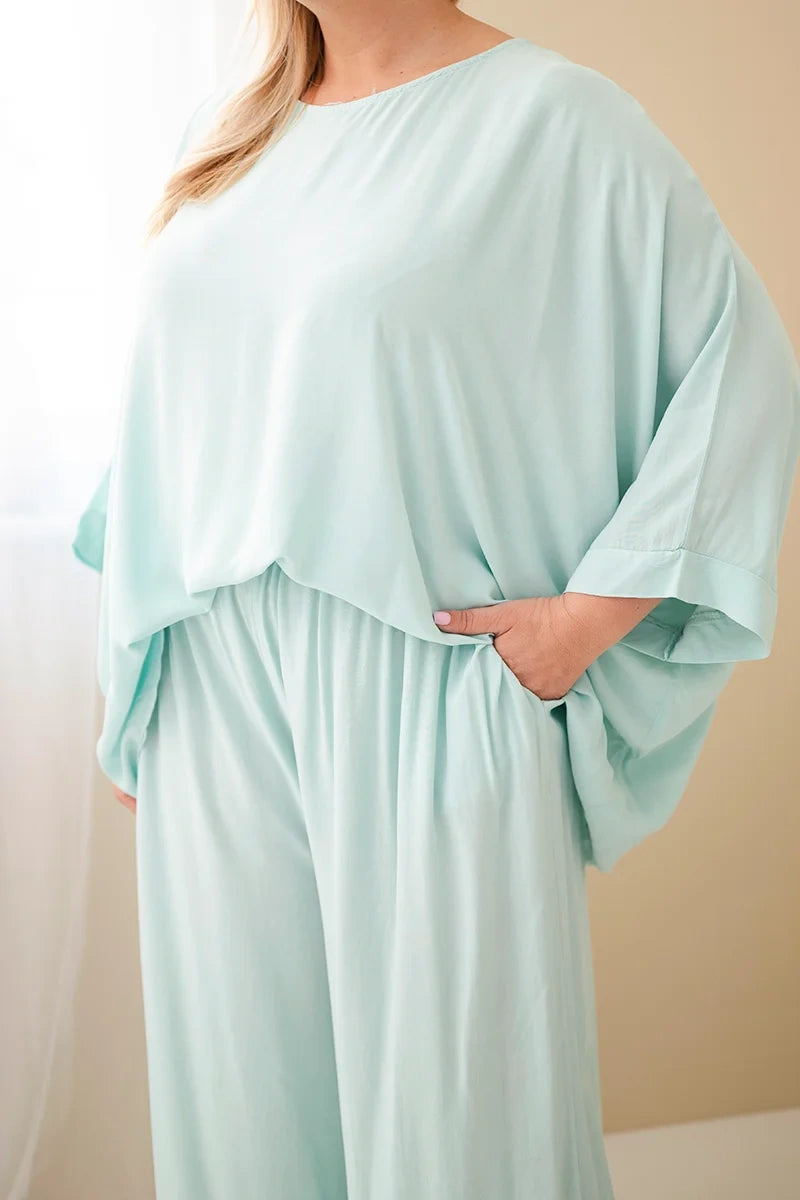 Komplet damski wiskozowy plus size z szerokimi spodniami Tenera