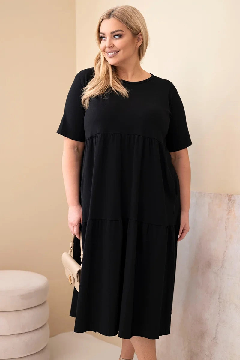 Sukienka damska bawełniana Plus Size z krótkim rękawem i falbaną Felice