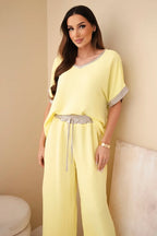 Komplet damski wiskozowy ze złotym obszyciem Topaze