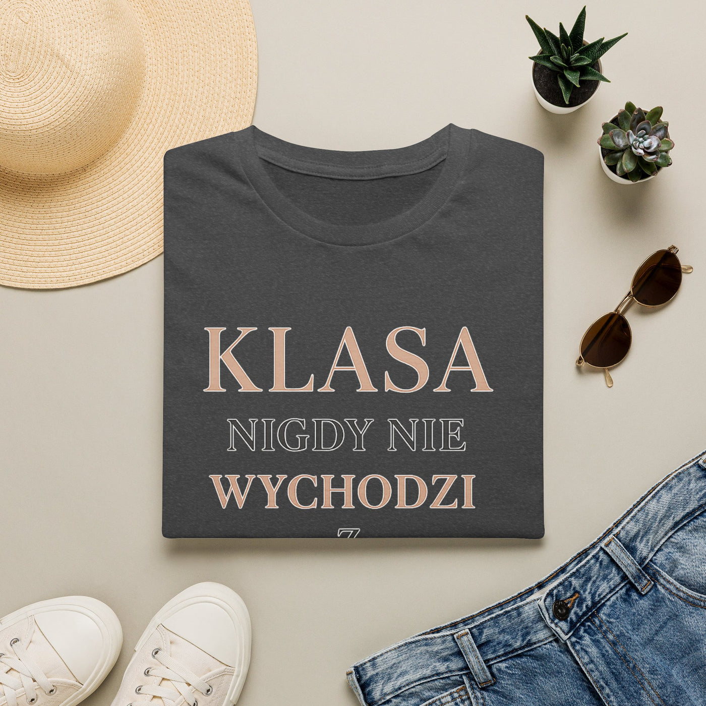T-shirt damski bawełniany z minimalistycznym napisem Élégance