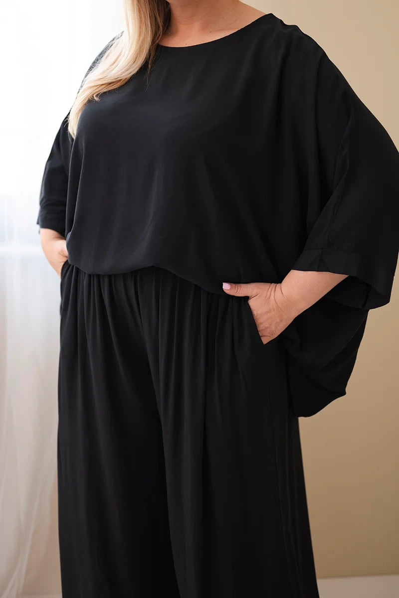 Komplet damski wiskozowy plus size z szerokimi spodniami Tenera