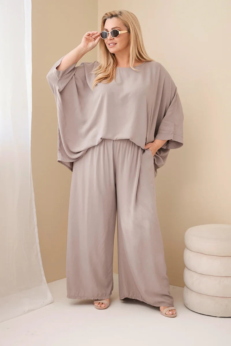 Komplet damski wiskozowy plus size z szerokimi spodniami Tenera