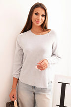 damskie ubranie z wiskozy długi rękaw okrągły dekolt ciemno różowy