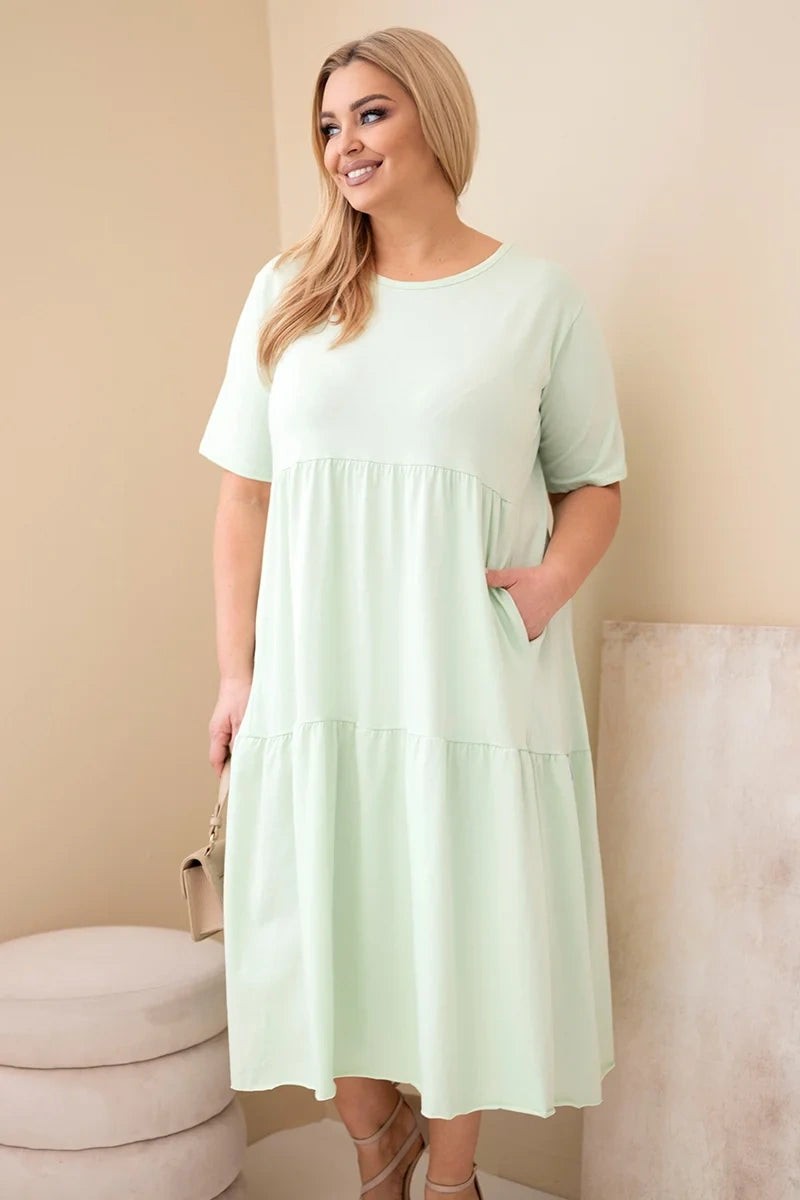 Sukienka damska bawełniana Plus Size z krótkim rękawem i falbaną Felice