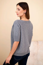 damskie sweter z wiskozy camelowy krótki rękaw elegancki casual