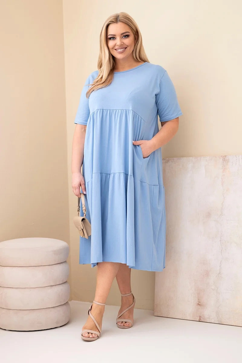 Sukienka damska bawełniana Plus Size z krótkim rękawem i falbaną Felice