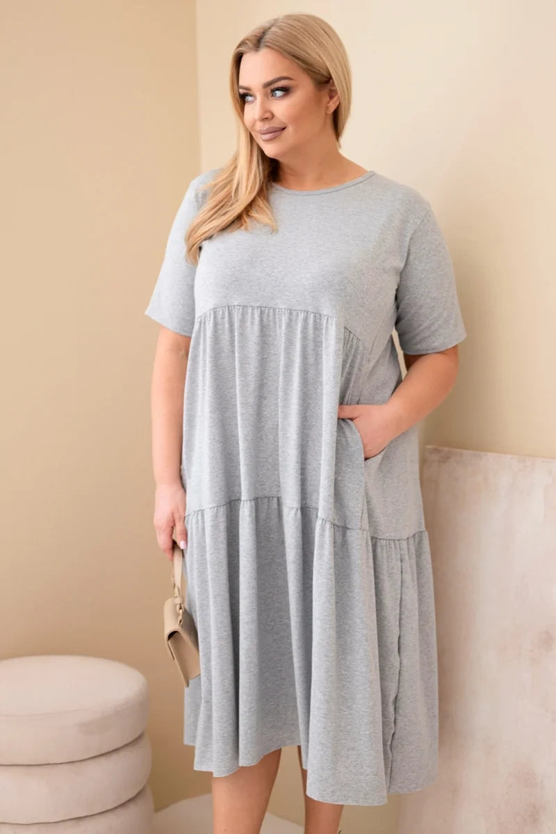 Sukienka damska bawełniana Plus Size z krótkim rękawem i falbaną Felice