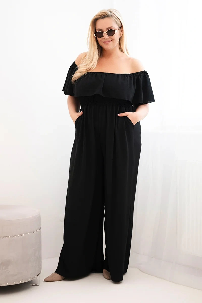 Kombinezon damski plus size z falbaną i krótkim rękawem Passione
