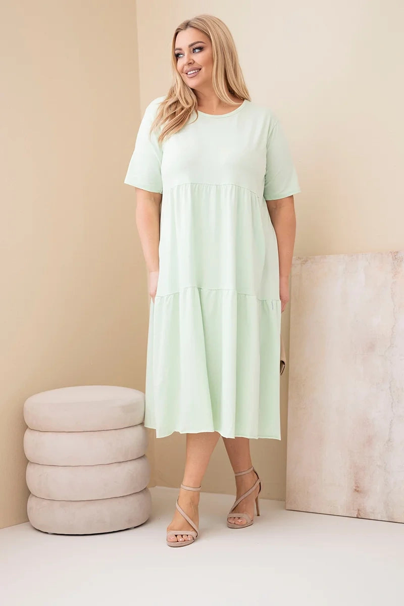 Sukienka damska bawełniana Plus Size z krótkim rękawem i falbaną Felice