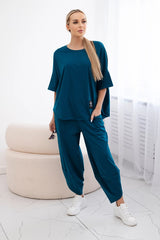 Dámský bavlněný komplet halenka + kalhoty Ivoire