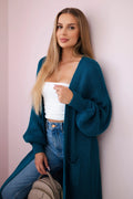 damskie długie kardigan fioletowy ciepły sweter elegancki jesienny look
