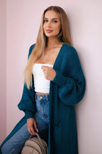 damskie długie kardigan fioletowy ciepły sweter elegancki jesienny look