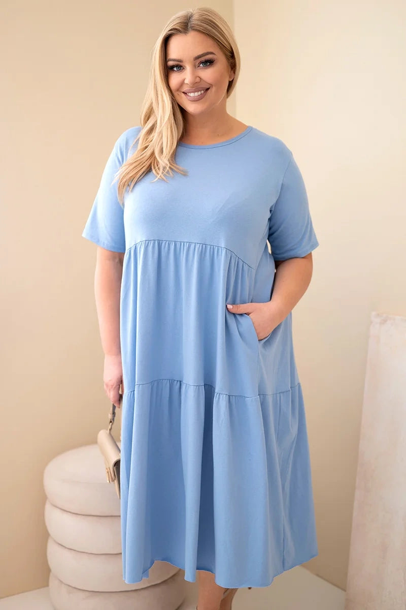 Sukienka damska bawełniana Plus Size z krótkim rękawem i falbaną Felice