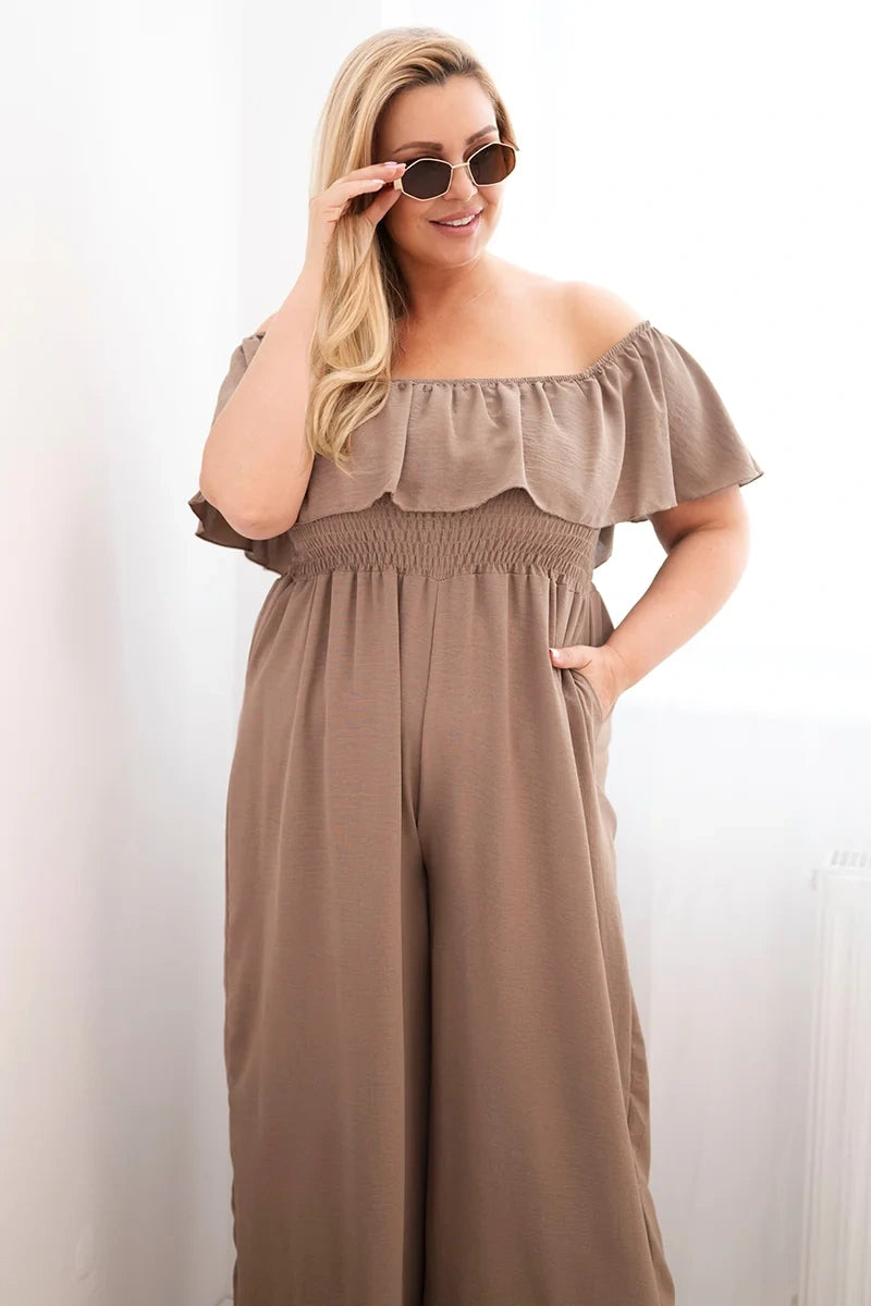 Kombinezon damski plus size z falbaną i krótkim rękawem Passione
