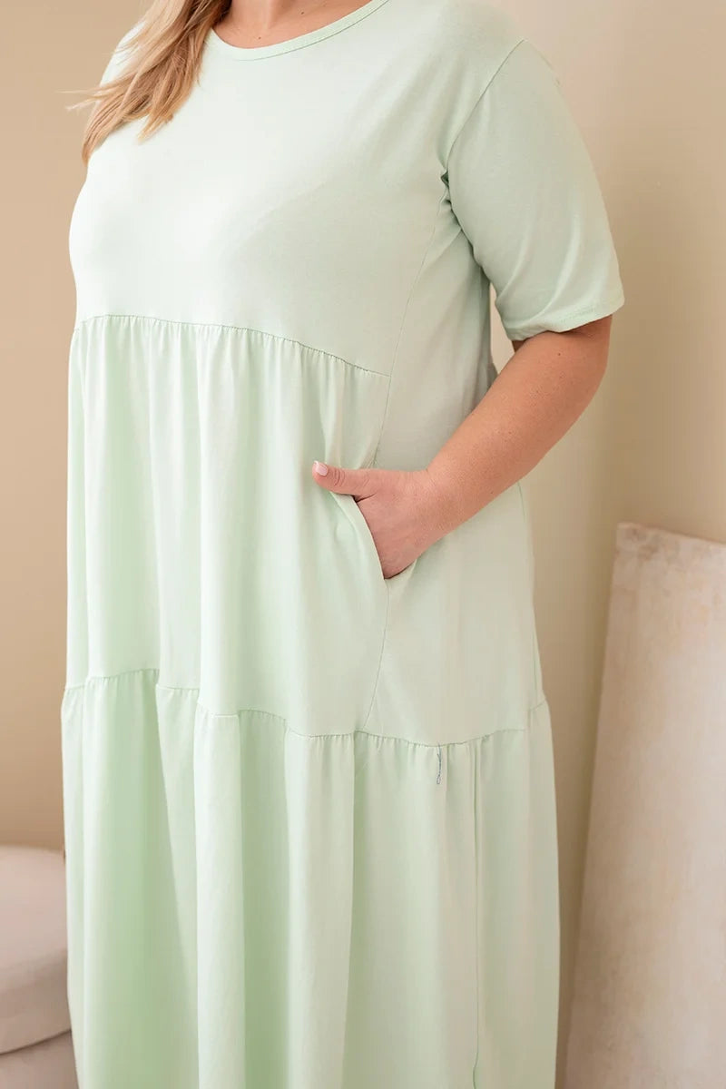 Sukienka damska bawełniana Plus Size z krótkim rękawem i falbaną Felice