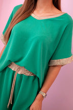 damskie spodenki wiskozy z złotym obszyciem w kolorze ciemny pudrowy róż