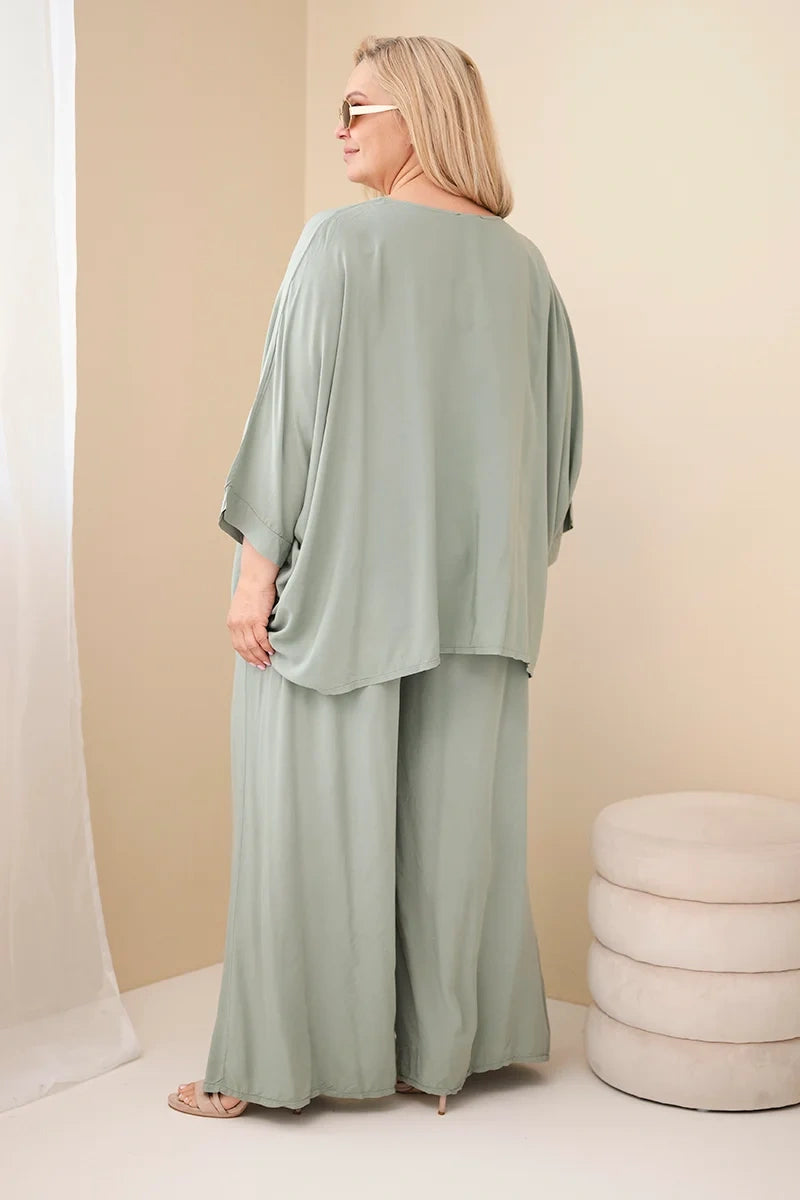 Komplet damski wiskozowy plus size z szerokimi spodniami Tenera