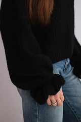 damskie sweter mohair niebieski grubego splotu ozdobne rękawy
